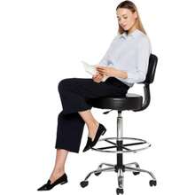 Basics - Taburete de bar con ruedas, giratorio de altura ajustable, negro, 55.9 cm de profundidad x 58 cm de ancho x 53 cm de alto(Negro Taburete de dibujo con reposapiés) - Multicolor - Ver 5