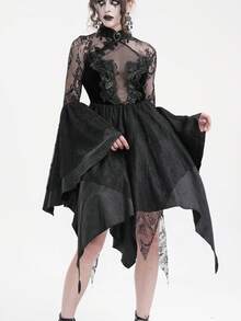 EVA LADY Đầm kiểu sườn xám Gothic cổ đứng tay loe, thích hợp cho tiệc chủ đề tối màu. - màu đen - Xem 2