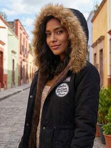 Abrigo Cálido De Felpa Gruesa De Invierno Para Mujer - Negro - Ver 3
