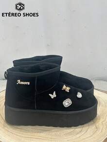 Women's Outdoor Snow Boots, Thick And Thick Velvet Snow Boots, Non-Slip Soles, Suitable For Winter And Christmas - màu đen - Xem 2