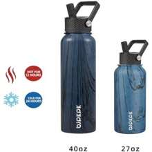 BJPKPK - Botellas de agua aisladas con tapa de popote, botella de agua de acero inoxidable de 27 onzas con 3 tapas, termo de metal a prueba de fugas, sin , tazas, vasos, mantener el frío caliente(1.2 Litros Azul de Prusia) - Multicolor - Ver 5