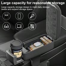 4-In-1 Car Seat Gap Armrest Box Univrsal Car Seat Gap Filler Organizer Adjustable Auto Arm Rest Pillow With Cup Holder Nappa Leather Center Console Armrest Organizer For Most Car - As Pic - View 3