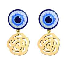 1 Pair 2025 New Design Devil's Eye Heart Pendant Earrings For Women Girls, Stainless Steel Gold Plated Anti Rust Jewelry - Gold - View 3