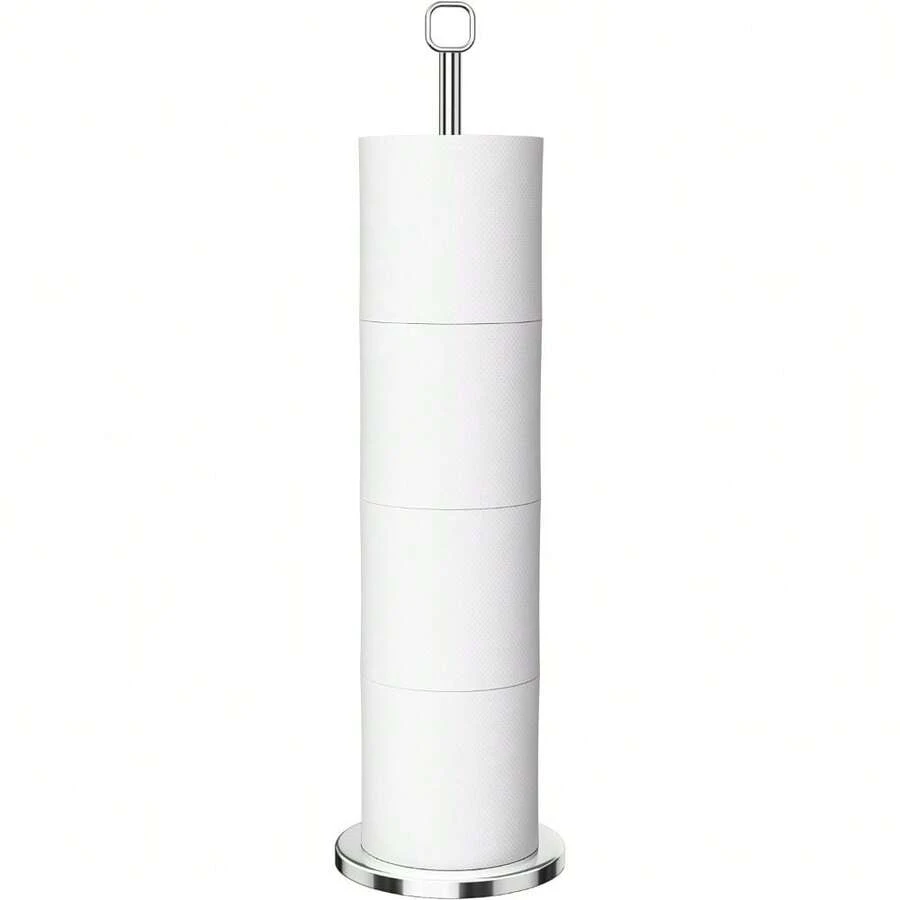 Toilet Paper Holder Stand - Free-Standing Tissue Paper Storage With Reserve Function, Black Toilet Paper Roll Holder For Bathroom, Stainless Steel. - 銀色 - 查看 1