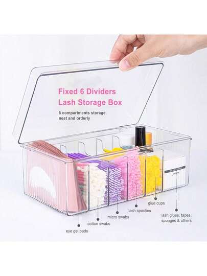 1 pieza Caja de almacenamiento portátil y transparente para extensiones de pestañas (con tapa) - Ideal para técnicos de pestañas, una excelente opción para el almacenamiento de productos de belleza y cosméticos, bolsa de maquillaje, esencial para viajes