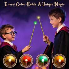 KingVows Light Up Magic Wizard Wand With 4 Color Lights & Sound - Set Of 8 Illuminating Witch Sorcerer Toys For Kids Cosplay Party, GoldenEssential Festive Atmosphere For Christmas - 黑色 - 查看 4