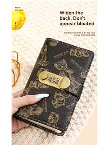 可爱小熊图案密码锁现金笔记本，2026年计划本，圣诞礼物，男士办公用品，快速发货，50个口袋，防水耐用封面，加宽书脊，固定内页，大容量收纳笔记本 - 彩色 - 查看 10