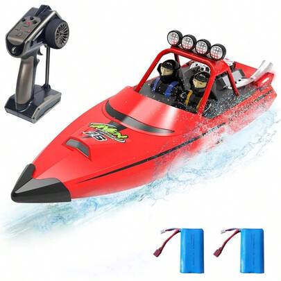 RC Boat For Adults 2.4GHz Remote Control Boats With LED Light For Pool Lakes Water 20MPH Fast Speed Racing Jet Boat Boat Toy For Boys Girls 2 Rechargeable Batteries 40+ Mins Red