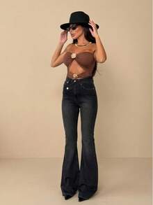 SQUALO Women's Blue Washed, Ripped, And Distressed Effect Jeans Street Style - Black - View 3