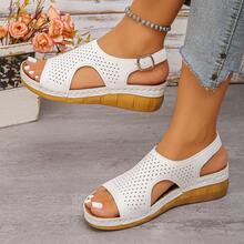 Women's Adjustable Buckle Casual Fashion Platform Wedge Sandals, Summer - White - View 9