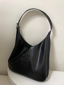 Bolso de hombro de lujo de alta gama con gran capacidad para compras y desplazamientos, con diseño de letras - Negro - Ver 4
