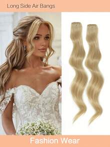 Flequillo Largo Y De Lado Con Ondas Naturales, Flequillo Lateral Y Frontal De Clip Para Uso Diario De Mujeres, Conjunto De 2 Piezas De Flequillo De Lado Y Frontal Largo - Dorado - Ver 1