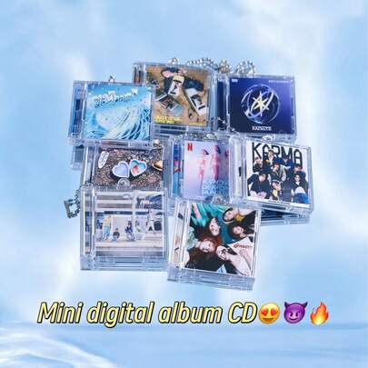 KPOP迷你专辑NFC吊坠盒，Cor Tis K-Pop:Dem0n Hvnters KATSEYE Hearts2Hearts <KARMA> <Spaghetti> TWS第四张迷你专辑CD盒、DVD盒、NFC CD盒，明星周边，DIY纪念迷你CD吊坠钥匙扣，也可作桌面摆件，送朋友的礼物