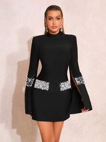 فستان جديد بتصميم مثير بطبعات ساخنة ذو رقبة دائرية لامعة، قصير وطويل بتنورة على شكل مظلة، مناسب للحفلات الرسمية والزفاف والمناسبات