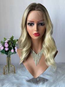 Natürliche vorausgerissene Haaransatzlinie mit Baby-Haar Farbverlauf Braun Blond Synthetische HD Spitzenfront Perücke 13x4 Freier Scheitel Perücke für Frauen Kurze Wellen Bob - Verschiedenfarbig - Übersicht 13