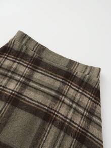 Chân váy kẻ sọc EARO, Chân váy dài chữ A cạp cao kiểu dáng cổ điển mới dành cho nữ, Vải kẻ sọc không co giãn, Trang phục thường ngày thanh lịch - Xám - Xem 3