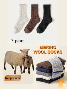1/2/3/5 双装美利奴羊毛袜，冬季保暖袜，撞色女士中长袜，秋冬季加厚袜