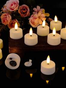 Conjunto de 6/12/24 velas de chá sem chama com controle remoto de 10 teclas e temporizador de 24 horas. Velas realistas com pavio 3D para decoração de casa, encontros românticos, casamentos, Natal, festas, presentes de Dia dos Namorados e aquecedor de velas. - Branco - Ver 5