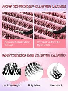 120Pcs C Curl Individual Cluster Lashes Cat Eye Look Segmented Individual False Eyelashes Spikes Individual Eyelash Extensions - Black - View 7
