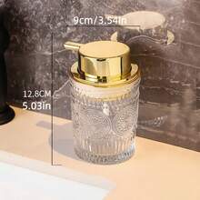 玻璃洗洁精瓶，透明手持液体瓶，配金色塑料泵头，可重复灌装圆形洗洁精瓶，适用于厨房水槽和浴室台面。厨房用品，厨房配件，厨房工具 - 彩色 - 查看 8