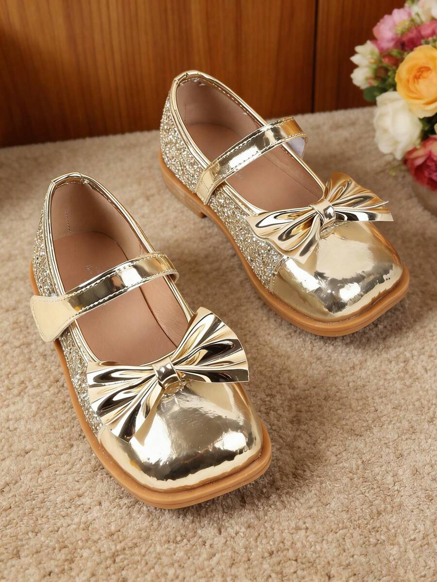女童金色鞋子，儿童金色公主平底鞋 - 金色 - 查看 1