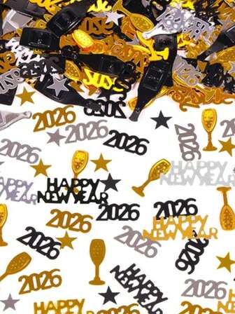 75g/30g Happy New Year 2026 Confetti, Gold Black And Silver Star Wine Bottle Sprinkles Table Scatter Confetti, For New Years Eve Decorations, Table Decor Party Favors