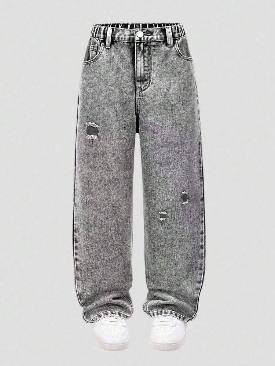 男童做旧斜插口袋休闲水洗阔腿裤