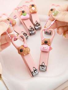 可爱的卡通水豚指甲钳，带有花瓣、兔子、水杯和水果图案，小巧可爱，迷你指甲钳，防溅可折叠指甲钳，水豚指甲钳，小巧便携，无论是在工作、学校、购物、在家还是旅行，都不占空间。 - 彩色 - 查看 3