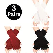 3 Pairs Of Extended Half Finger Cycling Gloves,Half Finger Winter Knit Gloves With Long Wrist Cuff, Cozy And Stylish Mittens For Cold Weather,Cycling Gloves, Skiing Gloves, Casual Sports Gloves,New Year's And Valentine's Day Gifts - Multicolor - View 9