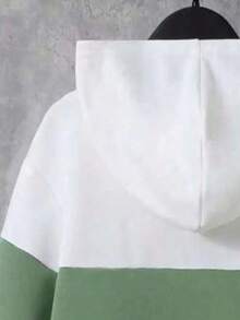 Young Boy Letter Graphic Contrast Color Hoodie Jacket And Sweatpants Casual Outfit - Green - View 6