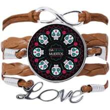 - Pulsera con diseo de calavera con texto en ingls inchHappy Day of Muertos inch - inicial - Ver 1