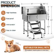 Stainless Steel Dog Washing Station With Anti-Slip Steps, Sprayer, Faucet, And Soap Box – Professional Pet Bathtub For Medium And Small Pets, Ideal For Home, Garage, And Grooming, Left Ramp