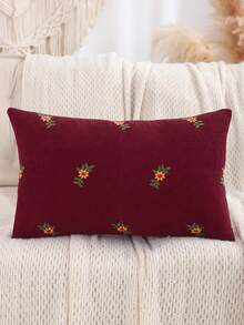 1/2 chiếc vỏ gối trang trí bằng vải nhung kẻ sọc thêu hoa cho phòng khách, ghế sofa, phòng ngủ, trang trí nhà cửa, mùa xuân - Màu Đỏ Sâu - Xem 7