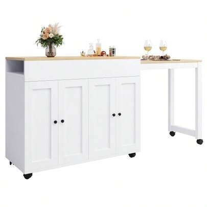 Moderner Ausziehbarer Bartisch(118-180*50*94cm) ,Ausziehbarer Esstisch Mit Stauraum , Mit Sechs AblageflächenStehtisch Bistrotisch, Für Esszimmer,Verwendung Als Wohnzimmertrennwand,Weiß