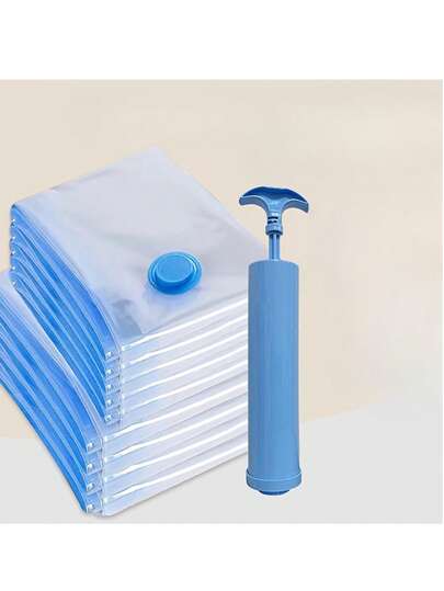 8 件装节省空间真空收纳袋，适用于衣物和床上用品，配有手动泵 - 塑料长方形拉链压缩密封袋，无需用电，非常适合搬家和旅行，衣物收纳袋