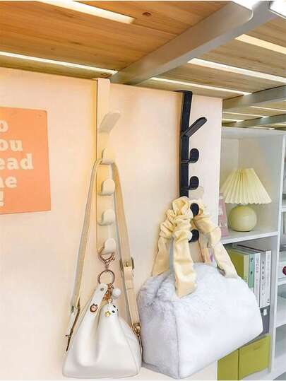 Vertical Multi-Function Hanging Hook, Can Be Hung On The Back Of The Door, Doorway Storage Rack Without Holes Can Be Used For Bag Hooks, Dorm Closets, Bedside Hanging Hooks, Coat Hangers, Plastic Hooks, Suitable For Bedroom, Living Room, Dorm, Bathroom Door And Other Practical Household Items