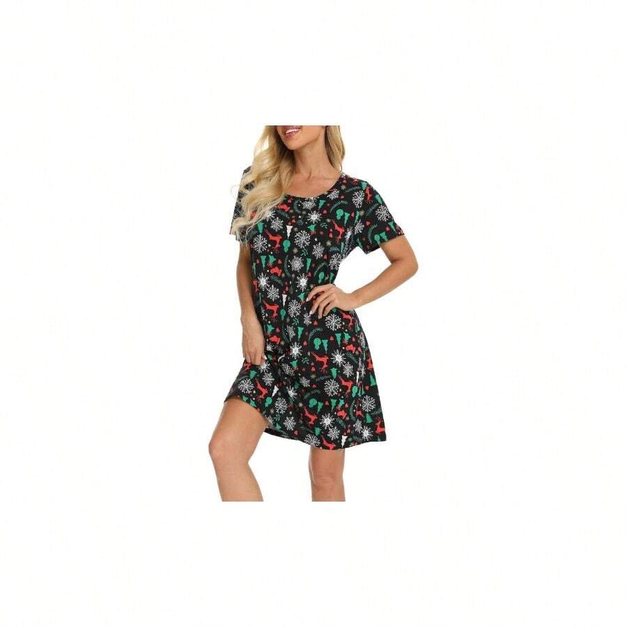 Playera de Dormir de algodn para Mujer, Manga Corta, Estampado - 2XL + Navidad - Ver 1