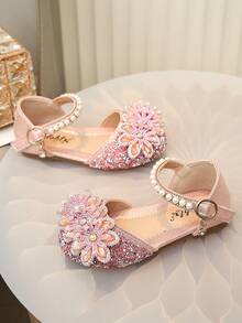 1 Pair Girls' Princess Bow Rhinestone Teddy Bear Summer Sandals, Casual Versatile Flat Slide Sandals, Suitable For Toddler, Little, And Big Kids - Pink - View 4