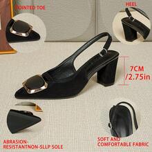 Damskie czarne czółenka na grubym obcasie ze spiczastym noskiem i klamrą - Czarne - Zobacz 2