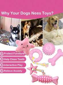 6 piezas Juguetes de masticar para perros talla grande vendidos de TPR - Juguetes indestructibles, de limpieza dental y con chirrido para perros - Multicolor - Ver 6