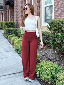 YEOREO Workout Leggings Womens No Front Seam Straight Leggings 31.5" High Waist Buttery Eddiy Gym Yoga Pants - 安可拉紅 - 查看 3