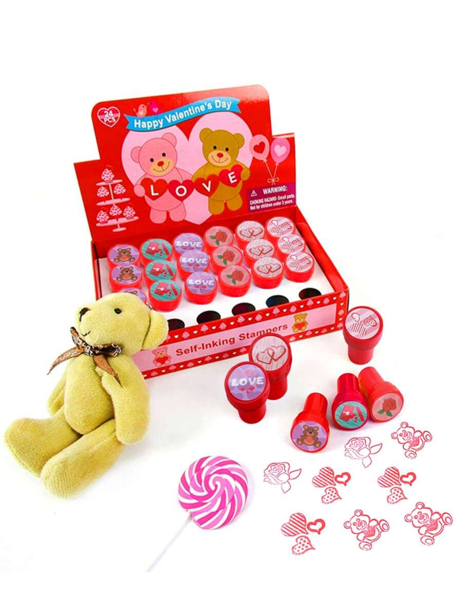 6-24 buc ștampile de Ziua Îndrăgostiților cu desene animate pentru schimb de clasă, favoruri de petrecere, pungă cu bunătăți, tratați pungă, consumabile de petrecere de Ziua Îndrăgostiților - Multicolor - Vizualizare 1