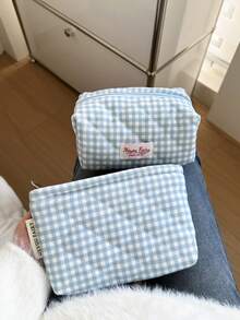 MEYOU FAIRY AGG Fresh 藍色格紋女用化妝包，內包，便攜旅行盥洗包，手提包，多功能護膚品收納包，女性衛生棉收納包，送給媽媽/女友的禮物，學生筆袋 - 彩色 - 查看 4