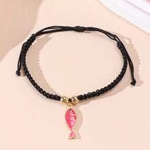 1pc Dopamine Alloy Drip Oil Cute Fish Pendant Adjustable Handmade Braided Bracelet - Fish - View 9