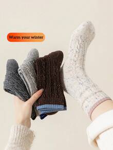 1/2/3/5 双装美利奴羊毛袜，冬季保暖袜，撞色女士中长袜，秋冬季加厚袜