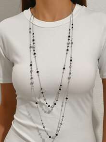 rundraw 1pc Floral Crystal Ball Beaded Necklace, Fashionable Multi-Color Metal Layered Necklace For Women, Suitable For Party, Banquet, Ball, And Daily Outfit Accessory