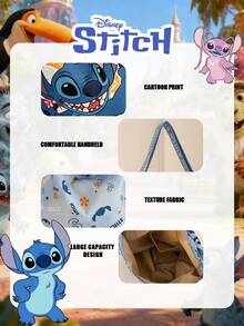 Disney 1个官方授权史迪奇图案手提袋，卡通印花休闲购物袋，可调节肩带，轻便手提包，适合女性/女孩/学生 - 秋冬季外出、购物的理想之选 - 彩色 - 查看 8
