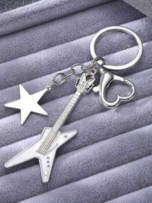 .1piece Guitar, Star, And Heart Design Keychains In A Cute Retro Punk Style