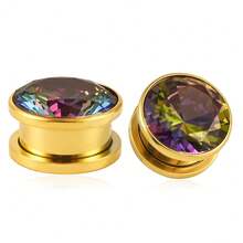 2件装不锈钢立方水晶螺旋耳扩扩器耳环穿刺饰品 - 圓形的 - 查看 42