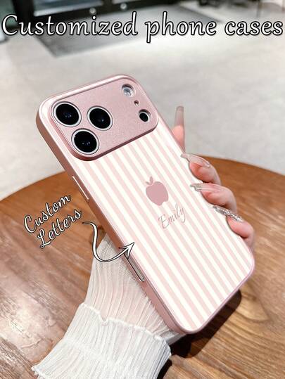 1 pieza Funda de teléfono personalizada con diseño de manzana minimalista a rayas rosas, compatible con Samsung S24 Ultra/S25 Ultra y Apple 17 Pro Max/16 Pro Max/15 Pro/14 Plus/13 Pro/12 Pro Max/11/Xs Max/8/7/6 Plus, adecuada como regalo de cumpleaños para novia/novio o uso personal